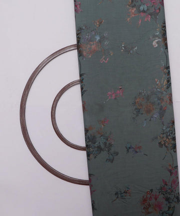steel blue grey and brown floral foil print modal chanderi fabric b124 5699
